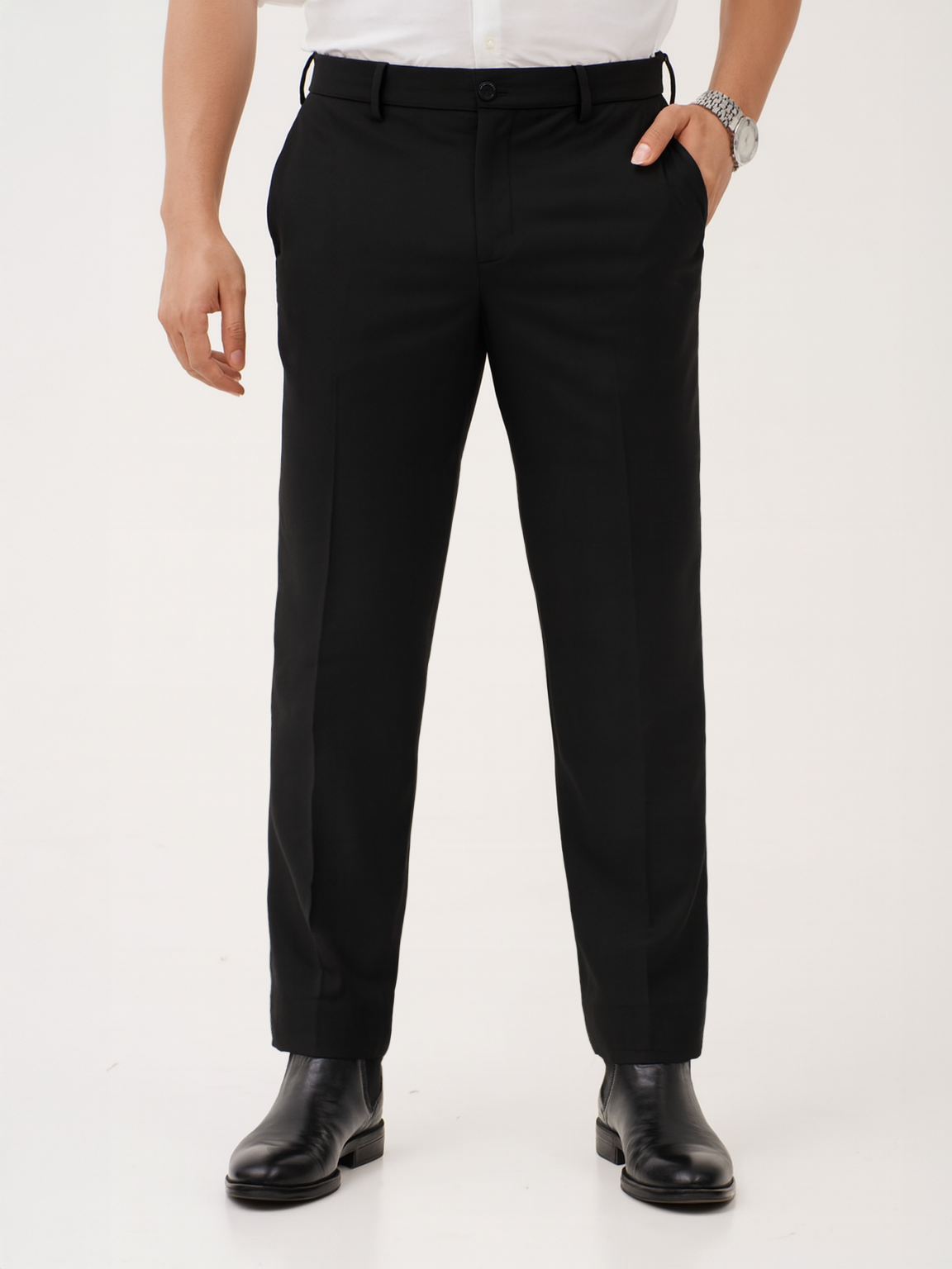 Monolith Black Luxury Twill Relaxed Fit Stretch Formal Pants