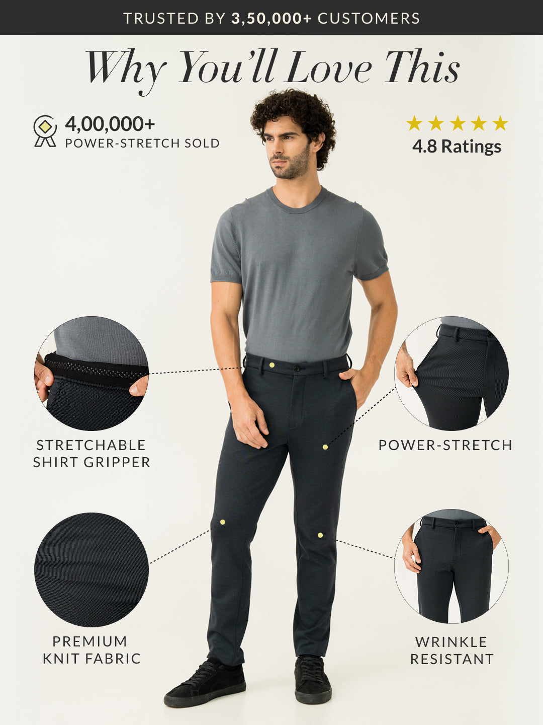 Navy Twill Structured Slim Fit Power Stretch Pants