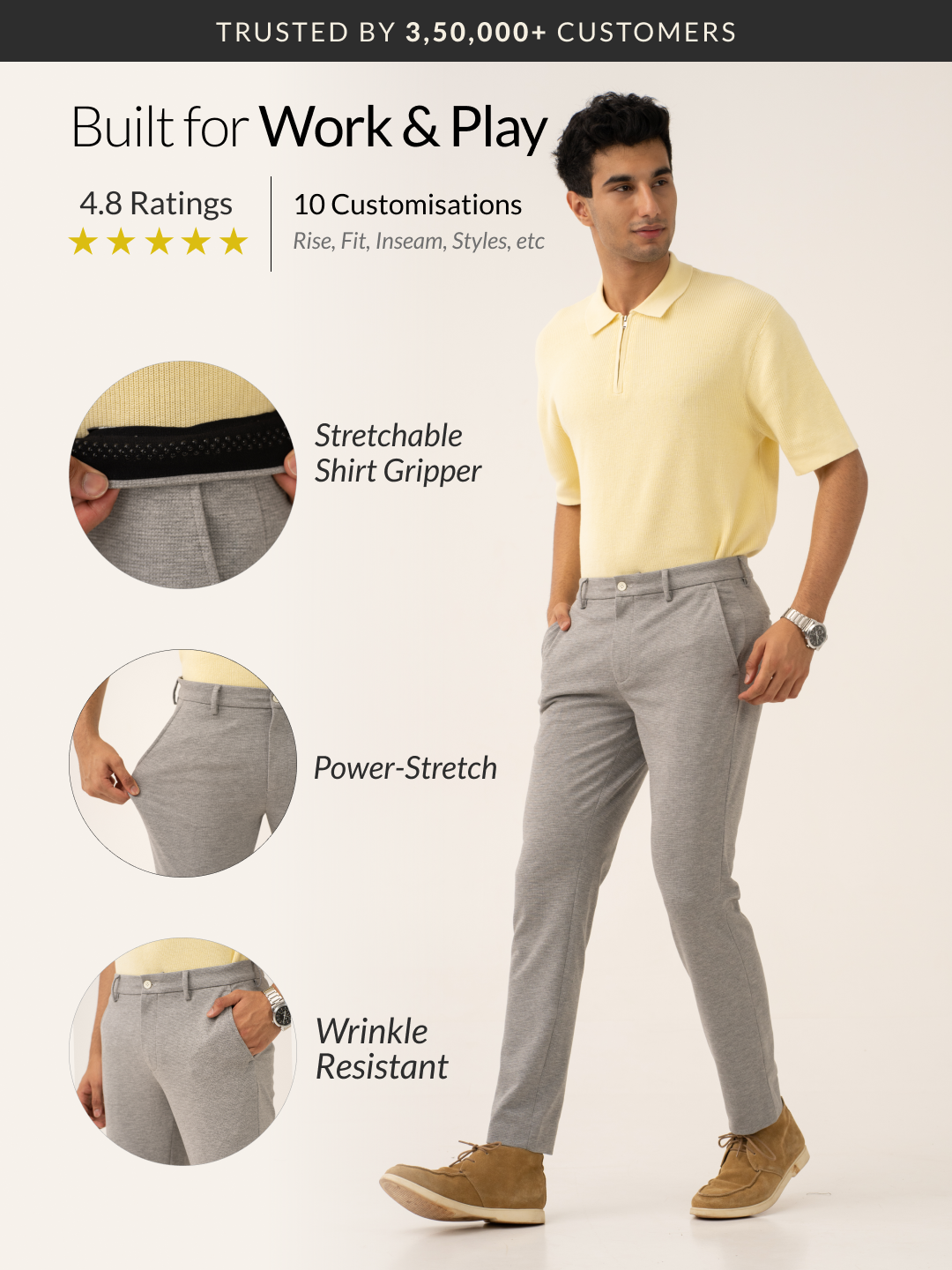 Quantum Grey Waffle Textured Power-Stretch Pants