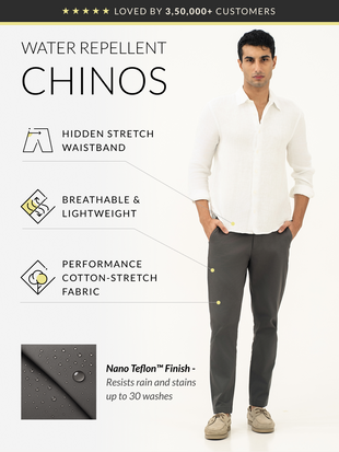 Rainshield Grey Water Repellent Slim Fit Stretch Chinos