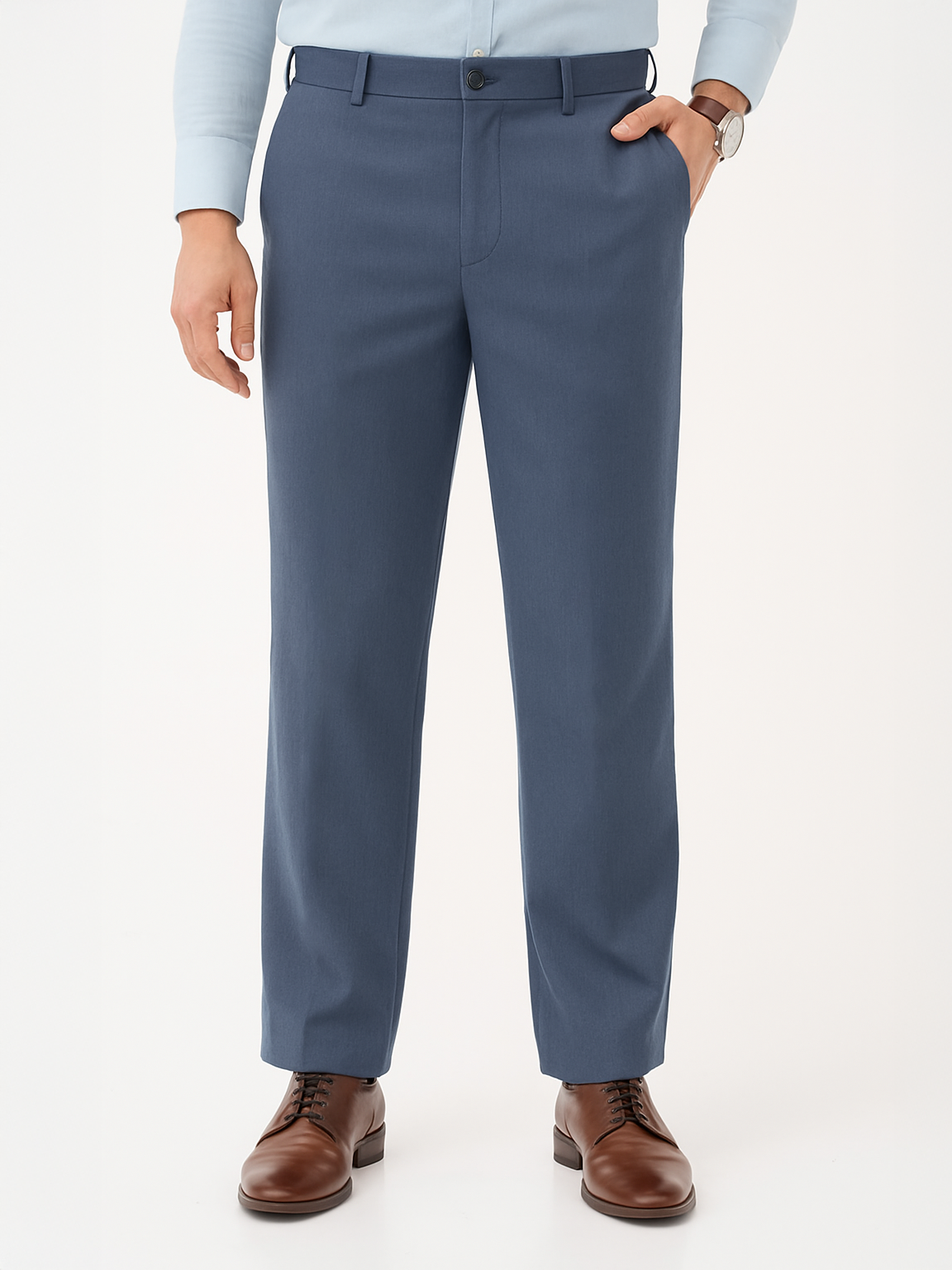 Solace Blue Luxury Twill Relaxed Fit Stretch Formal Pants