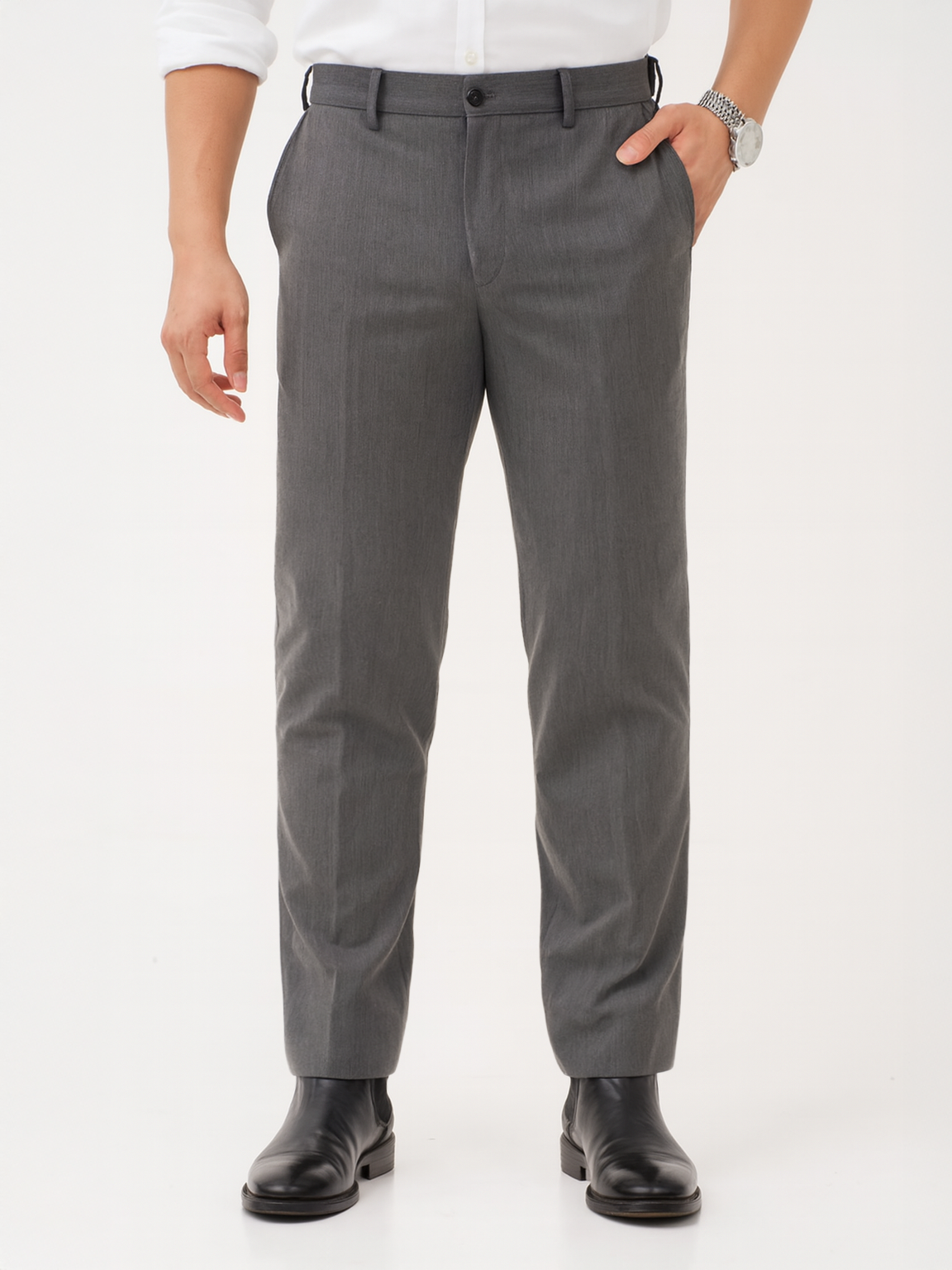 Thorne Grey Luxury Twill Relaxed Fit Stretch Formal Pants