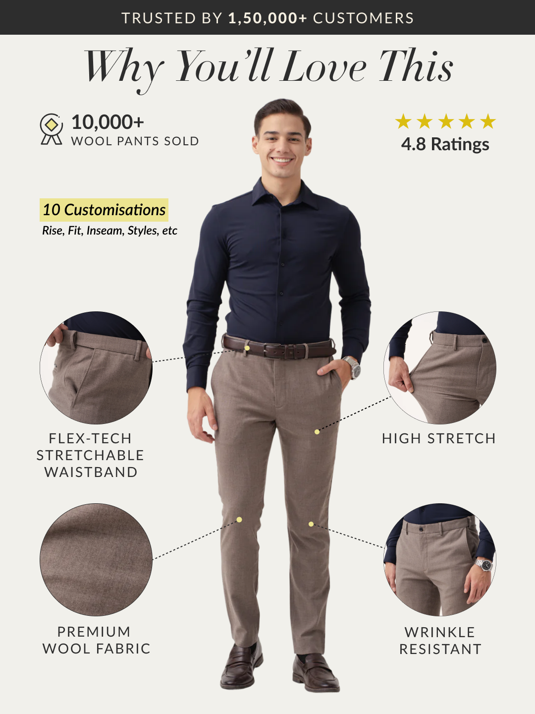 Tortona Brown Merino Wool Pants
