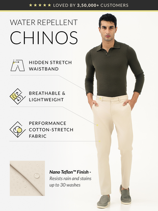 Weatherlock Cream Water Repellent Slim Fit Stretch Chinos