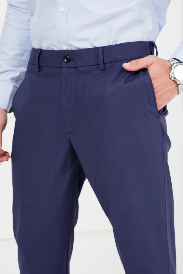 college navy wool trousers