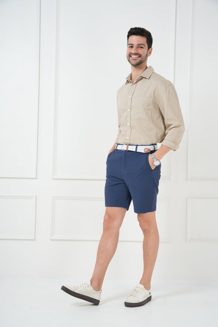Buy Blue Seersucker Checks Chino Shorts For Men Online In India