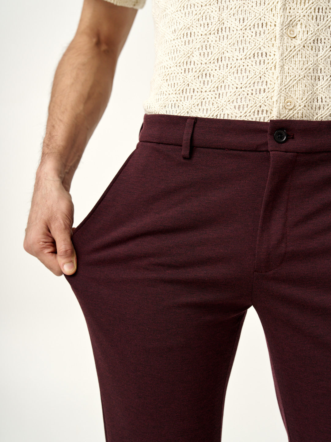 Buy Men s Plum Wine Power Stretch Pants Online In India