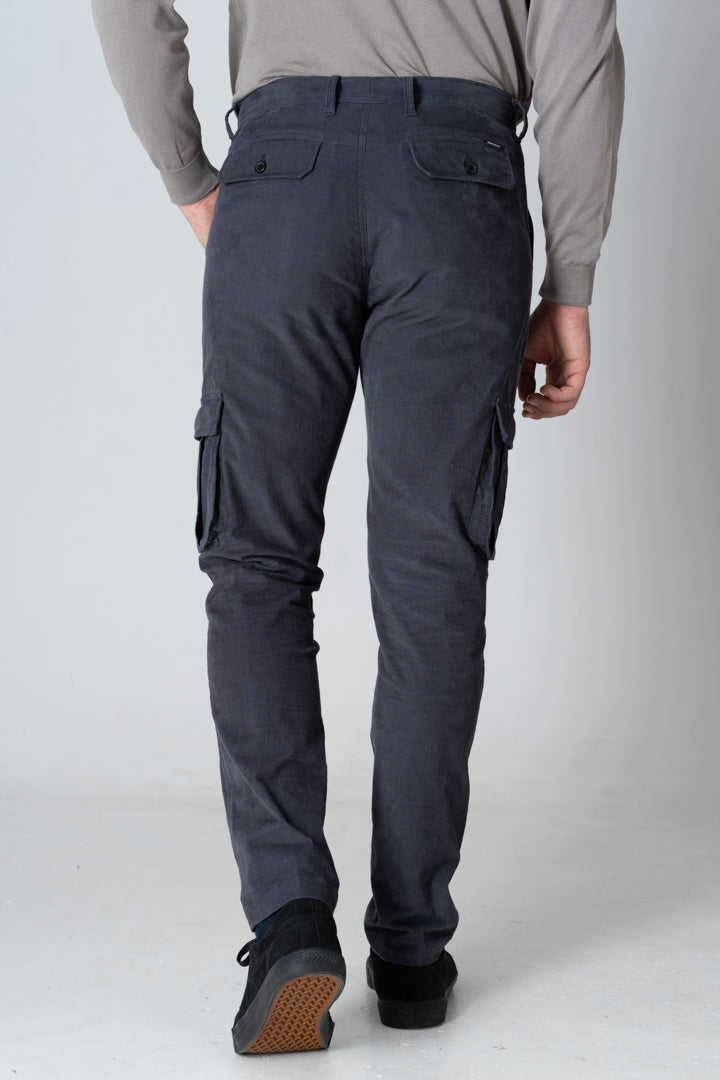 Grey Corduroy Stretch Cargo Pants