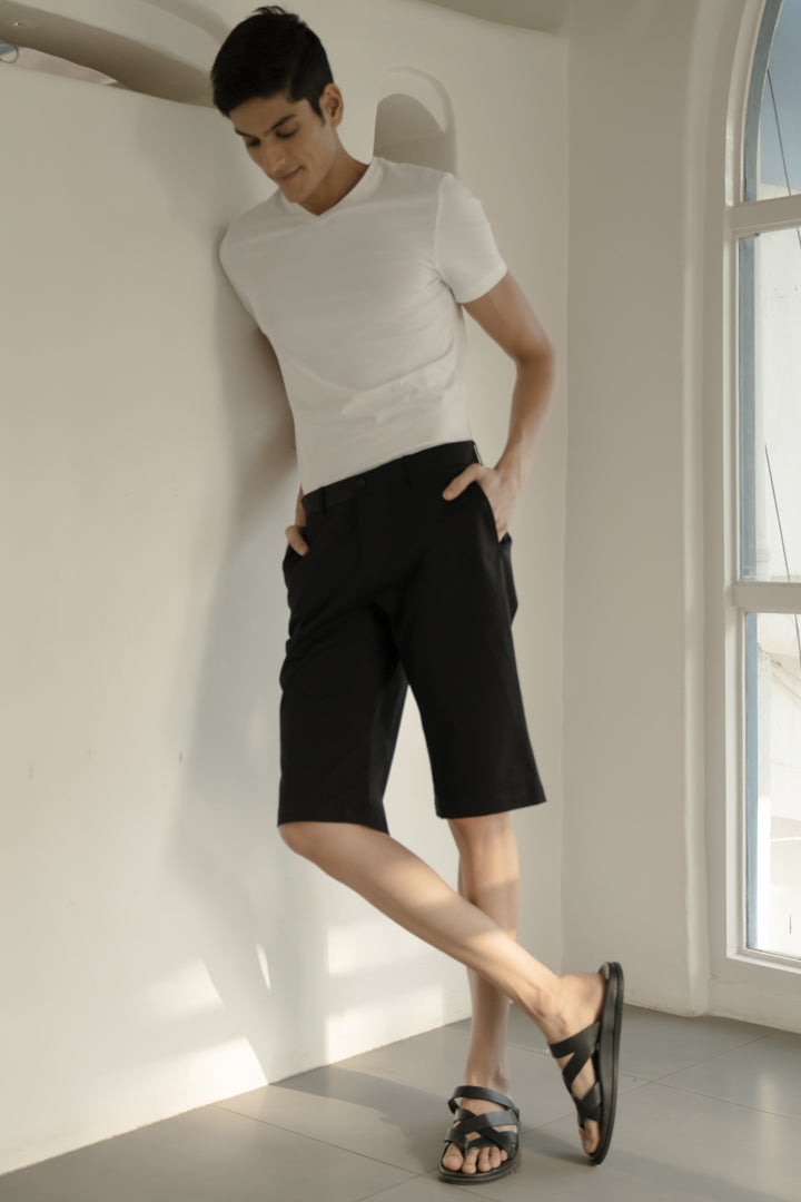 black stretch chino shorts