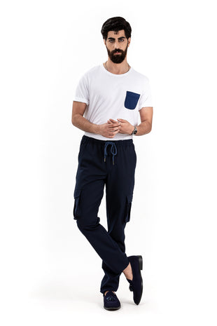 stretchable navy cargo pants