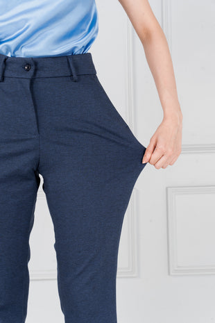 blue stretch pants outfit