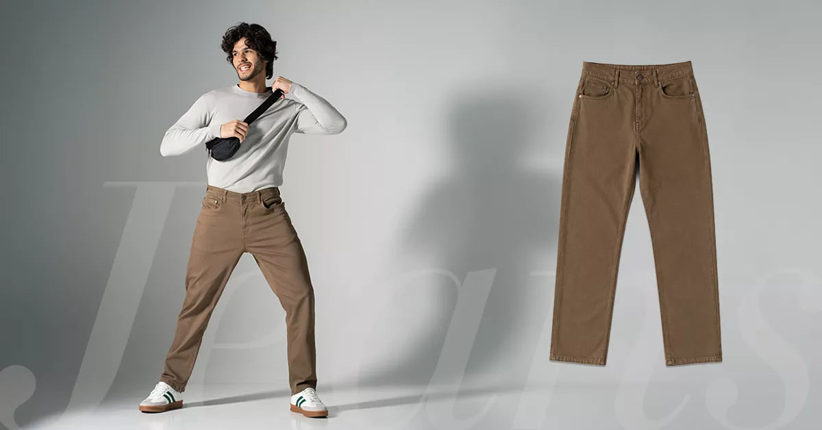 an image of a man wearing brown jeans