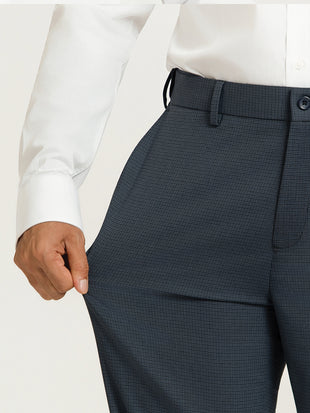 Ferron Grey Micro Checks Relaxed Fit Formal Trousers