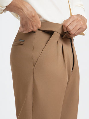 Japanese Brown Straight Fit Pleated Formal Trousers
