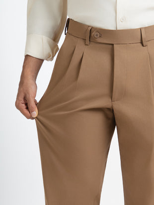 Japanese Brown Straight Fit Pleated Formal Trousers