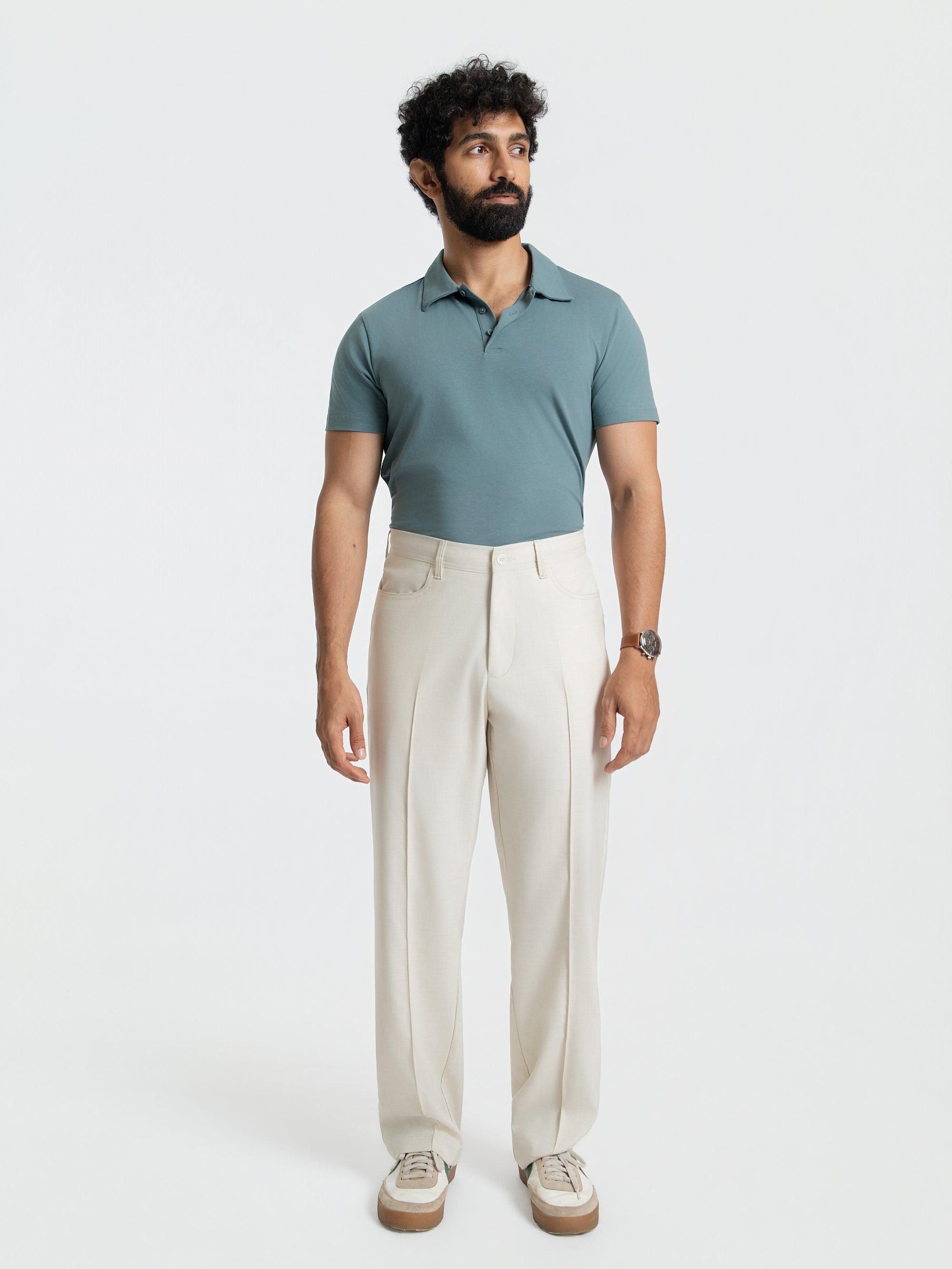 Korean Beige Relaxed Fit Pintuck Pants