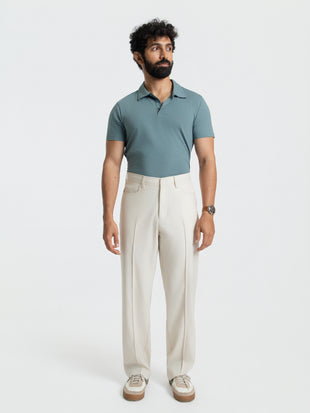 Korean Beige Relaxed Fit Pintuck Pants