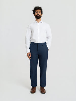 Trench Blue Micro Checks Relaxed Fit Formal Trousers