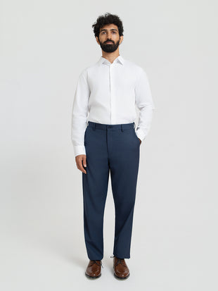 Offshore Blue Mini Checks Relaxed Fit Formal Trousers