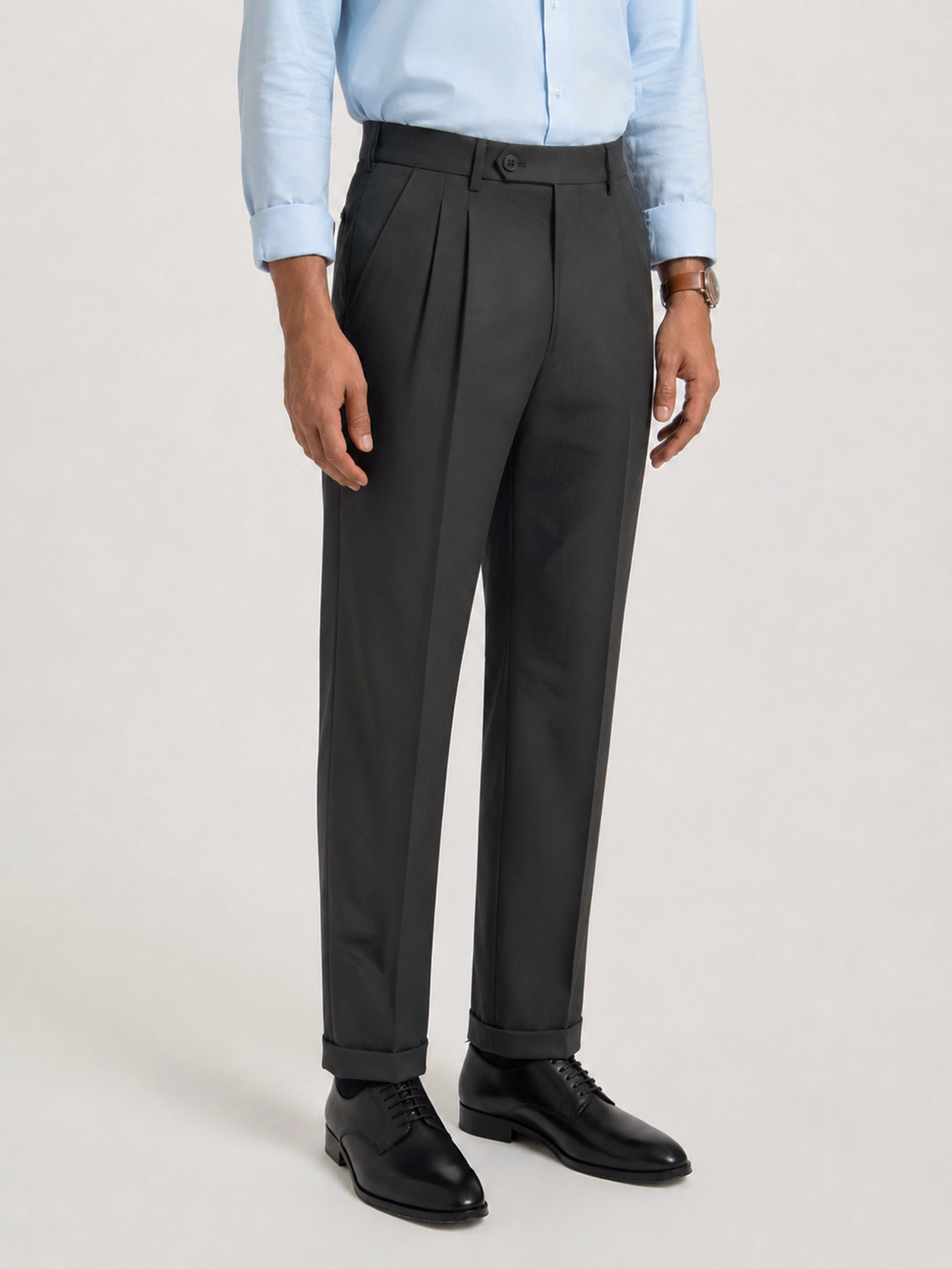 Buy Japanese Grey Straight Fit Pleated Formal Trousers Online