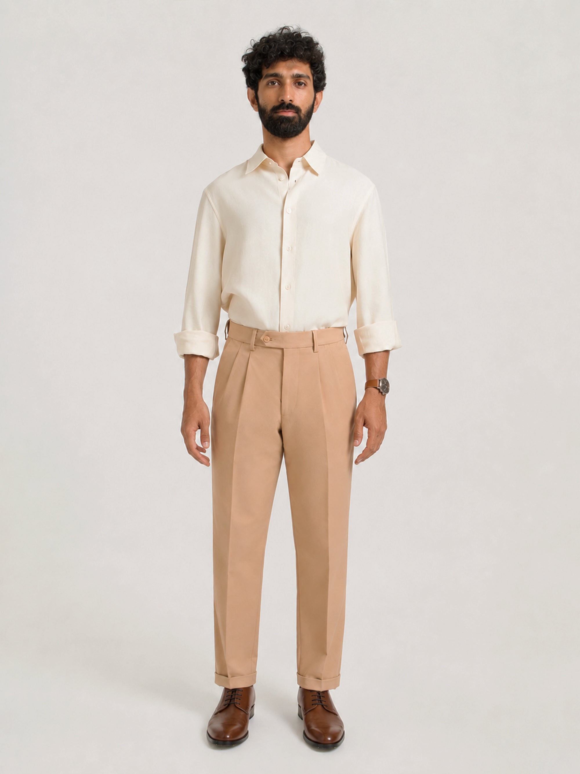 Japanese Khaki Straight Fit Pleated Formal Trousers