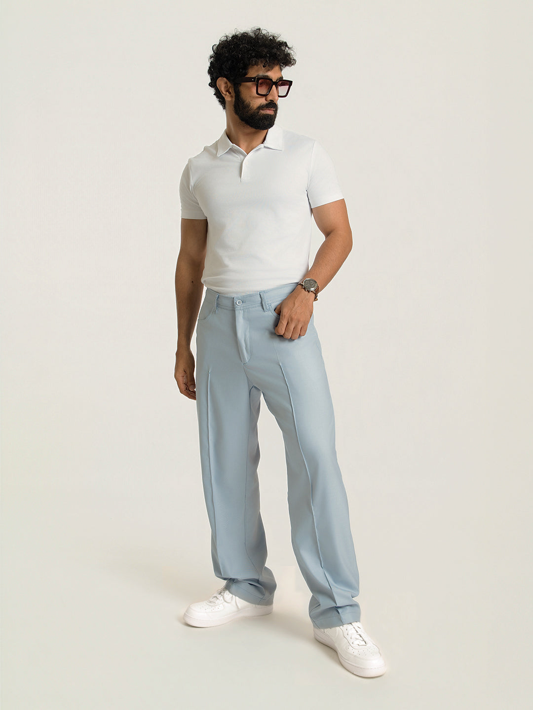 Korean Sky Blue Relaxed Fit Pintuck Pants