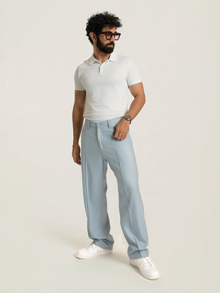 Korean Sky Blue Relaxed Fit Pintuck Pants