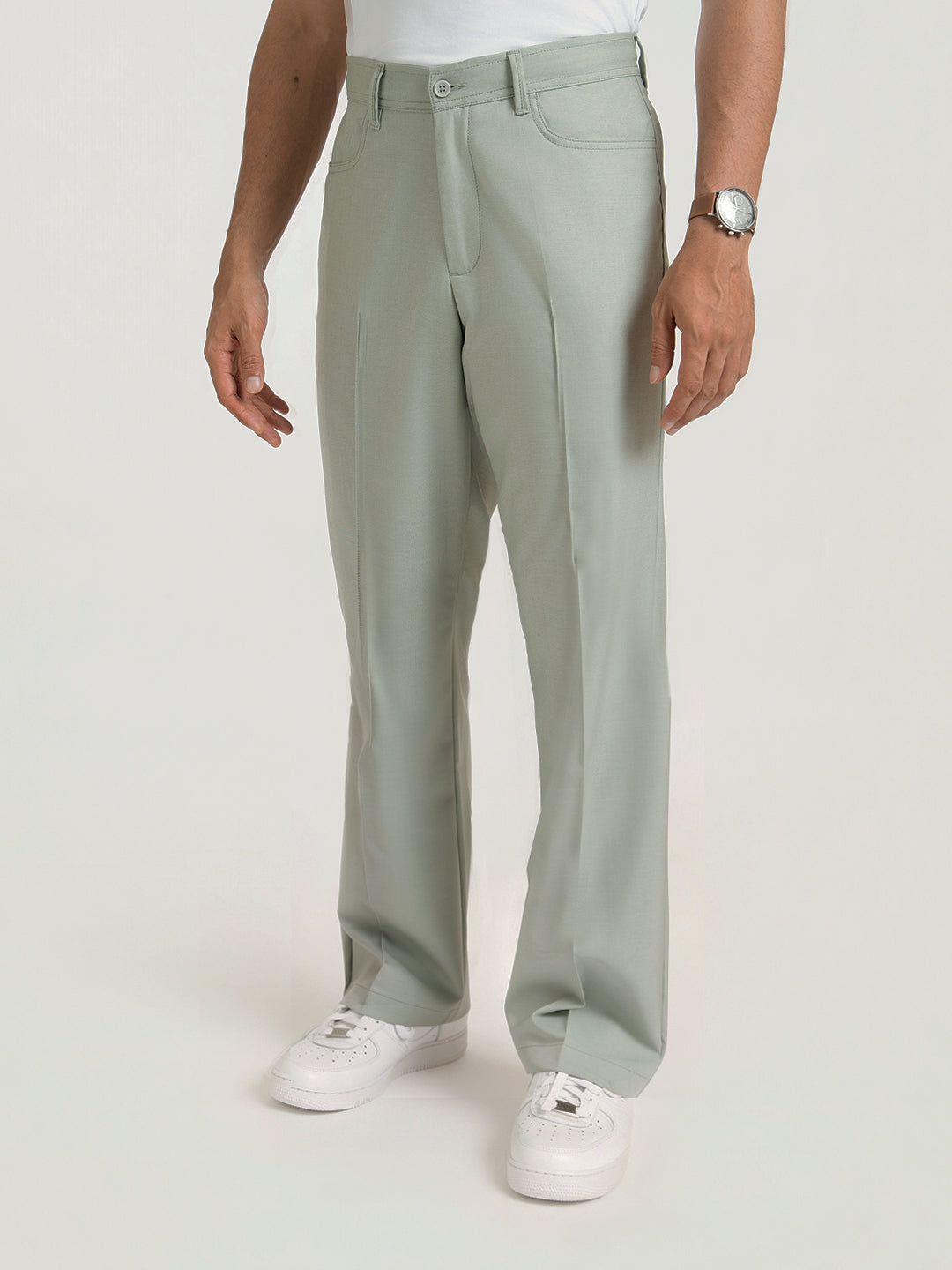 Buy Men's Green Relaxed Fit Korean Pants With 4 Way Stretch Online