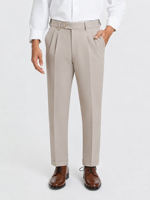 Japanese Beige Straight Fit Pleated Formal Trousers