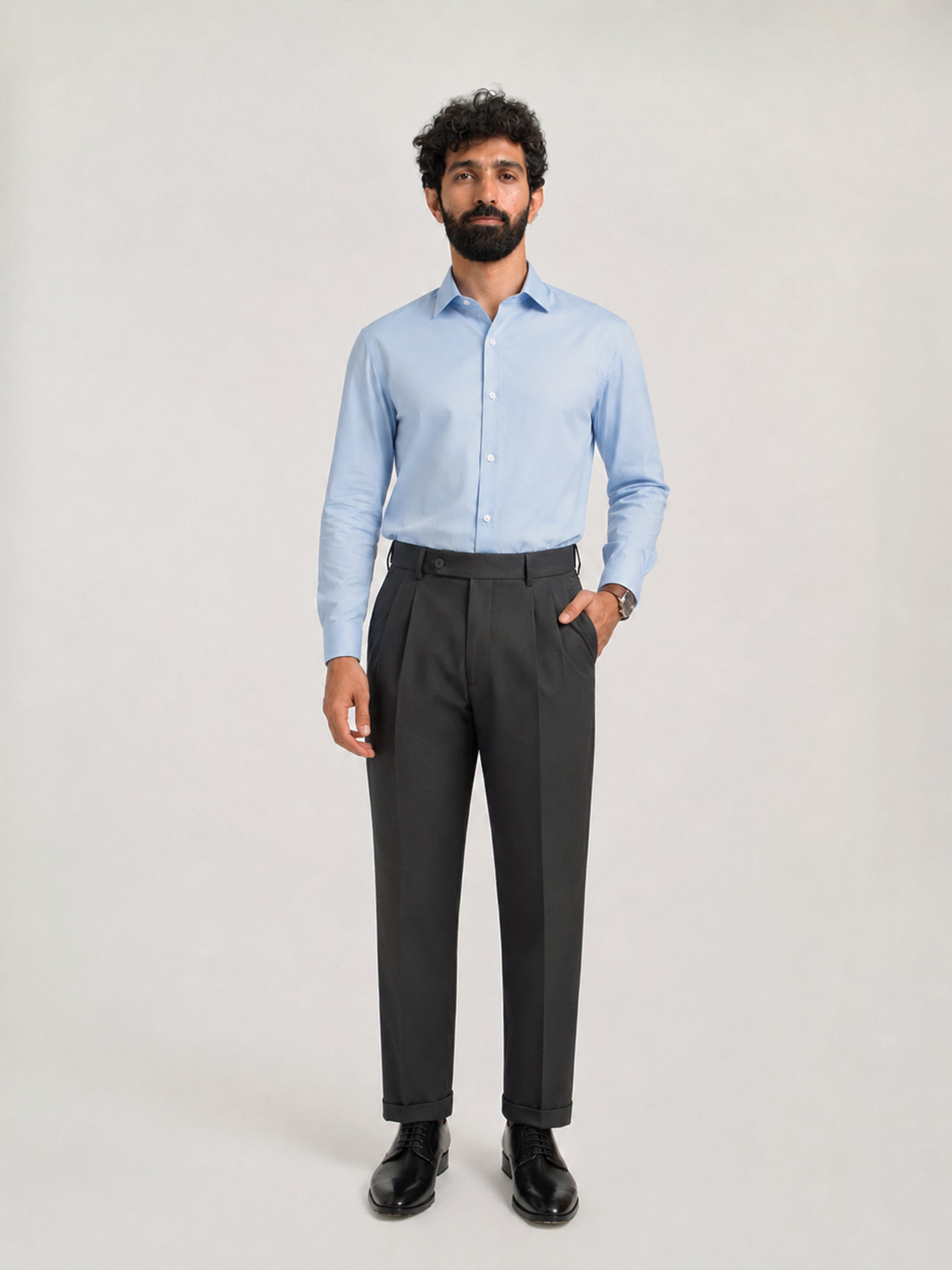 Japanese Grey Straight Fit Pleated Formal Trousers