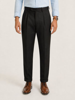 Japanese Black Straight Fit Pleated Formal Trousers