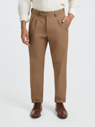 Japanese Brown Straight Fit Pleated Formal Trousers