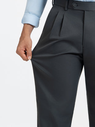 Japanese Grey Straight Fit Pleated Formal Trousers