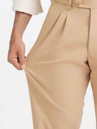 Japanese Khaki Straight Fit Pleated Formal Trousers