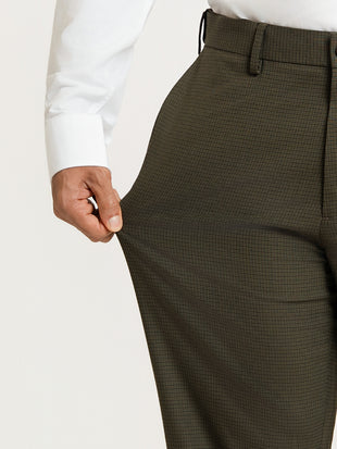 Bushland Olive Micro Checks Relaxed Fit Formal Trousers