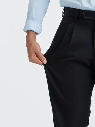 Japanese Black Straight Fit Pleated Formal Trousers