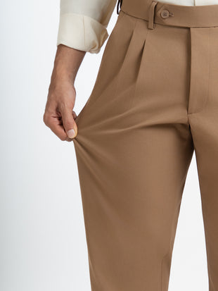 Japanese Brown Straight Fit Pleated Formal Trousers