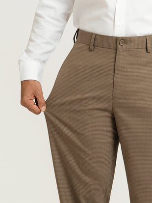 Terraforge Brown Micro Checks Relaxed Fit Formal Trousers