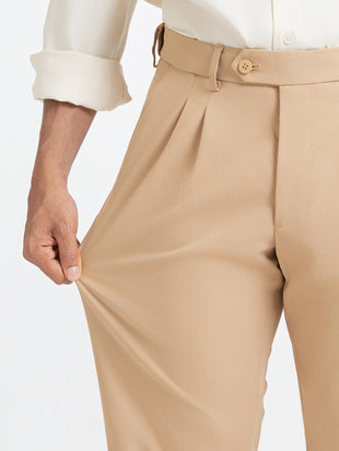 Japanese Khaki Straight Fit Pleated Formal Trousers