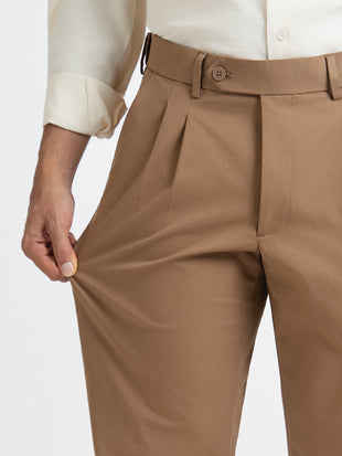 Japanese Brown Straight Fit Pleated Formal Trousers