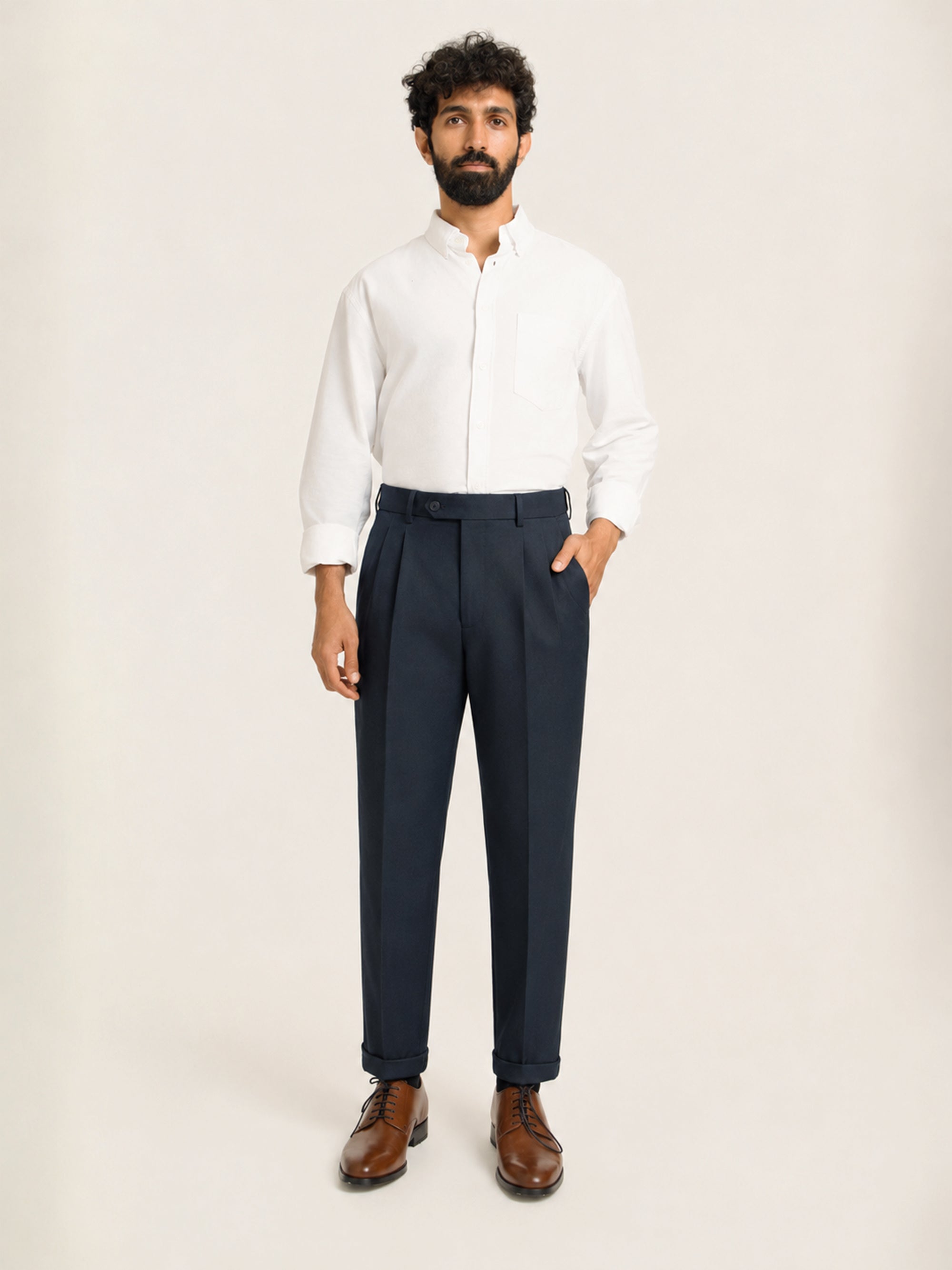 Japanese Navy Straight Fit Pleated Formal Trousers