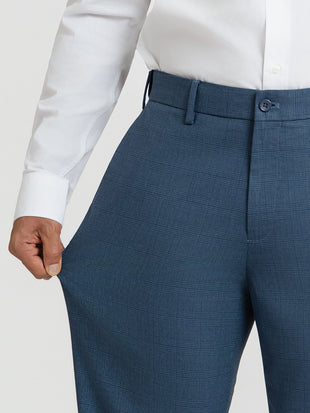 Dynasty Blue Checks Relaxed Fit Formal Trousers
