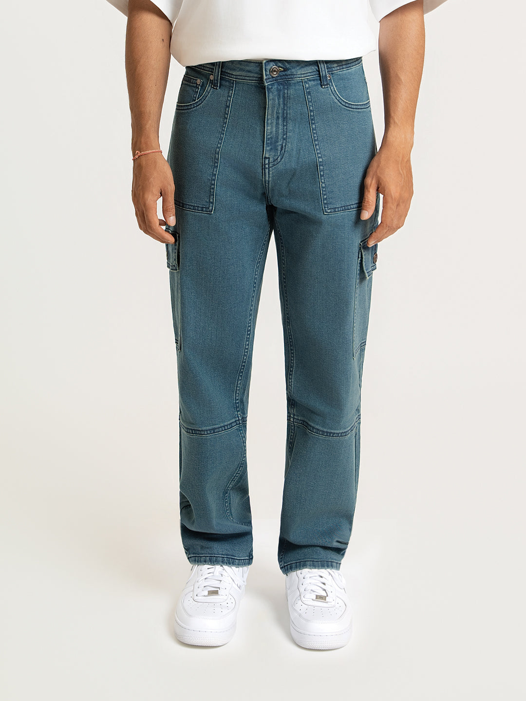 Dusty Blue Relaxed Fit Denim Cargos