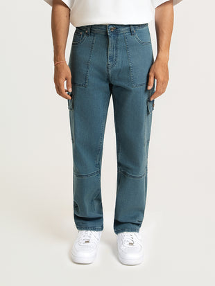 Dusty Blue Relaxed Fit Denim Cargos