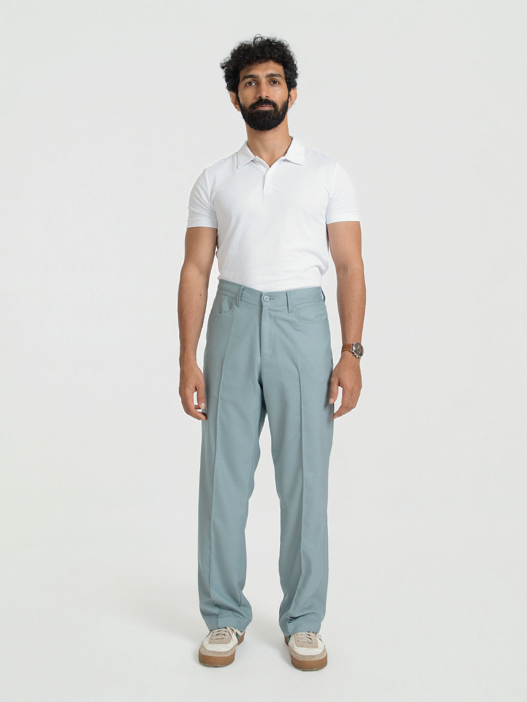 Korean Teal Relaxed Fit Pintuck Pants