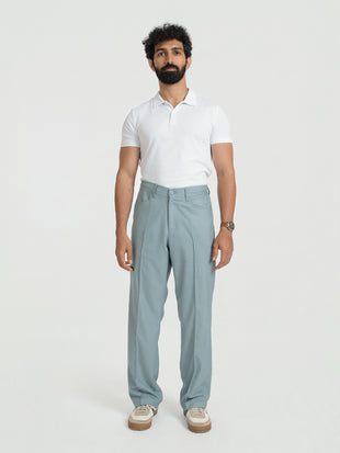 Korean Teal Relaxed Fit Pintuck Pants