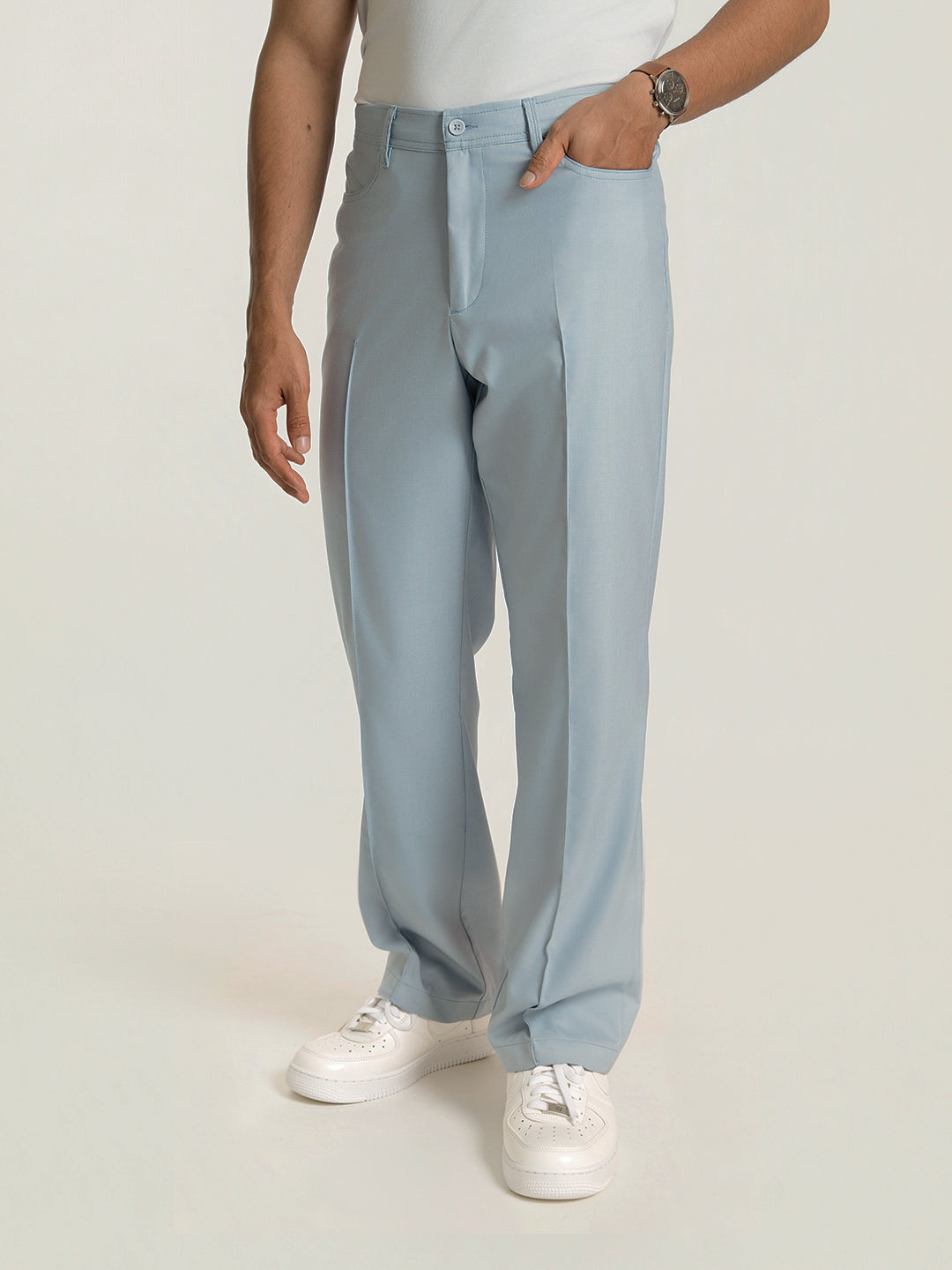 Korean Sky Blue Relaxed Fit Pintuck Pants