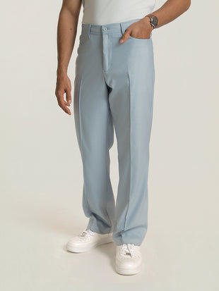 Korean Sky Blue Relaxed Fit Pintuck Pants