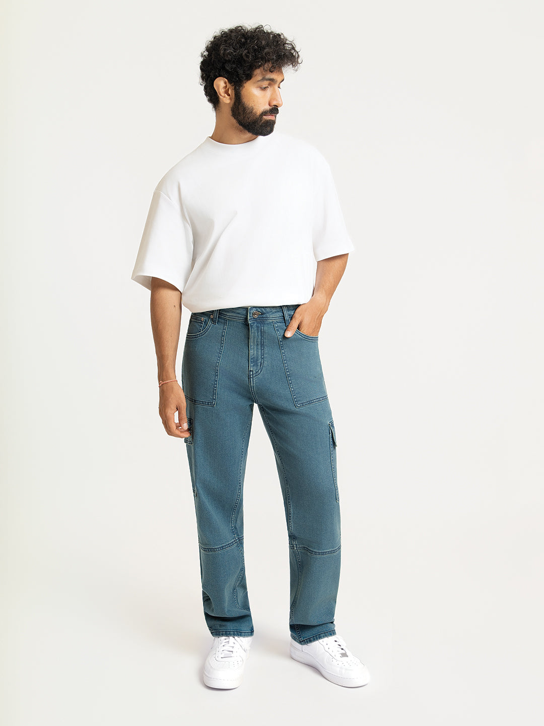 Dusty Blue Relaxed Fit Denim Cargos