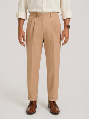 Japanese Khaki Straight Fit Pleated Formal Trousers